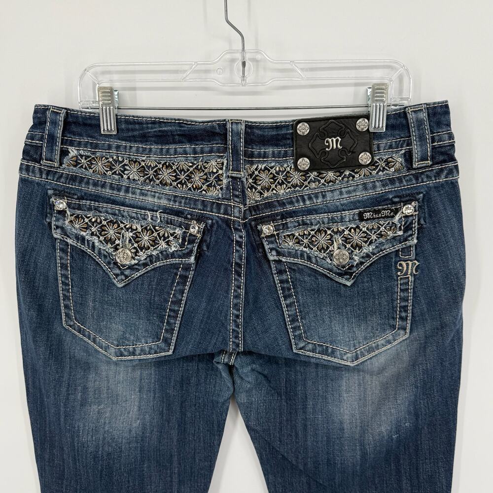 VTG y2k Women's Mid Rise Studded Floral Miss Me Bootcut Blue Denim Jeans Sz 33 - Picture 8 of 11